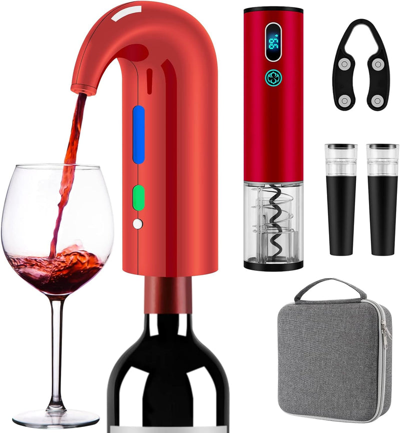 Electric Wine Opener, Higfra Wine Gift Set with Wine Aerator Pourer Vacuum Stoppers and Foil Cutter 4-in-1 Electric Bottle Opener for Home Party Bar Outdoor Wine Lover Christmas Gift-Base Not Included