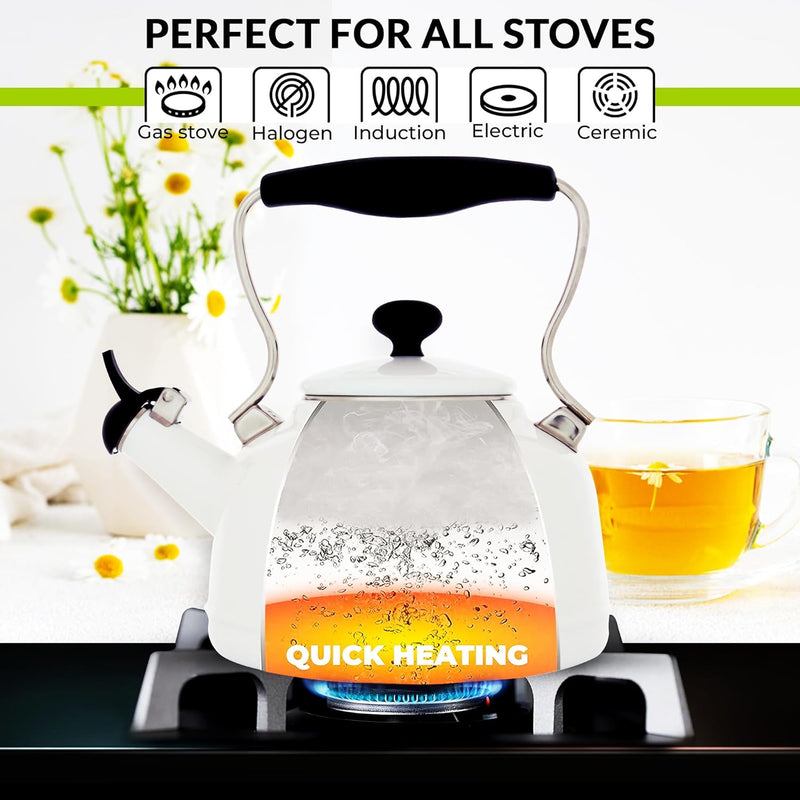 Chantal 1.8 QT Kettle, Oolong Series, Premium Enamel on Carbon Steel, Whistling, Even Heating & Quick Boil (Marigold)