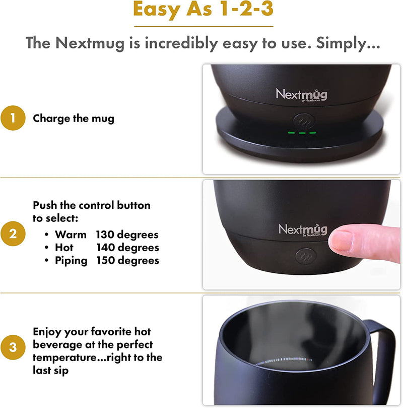 Nextmug - Temperature-Controlled, Self-Heating Coffee Mug (Black - 14 oz.)