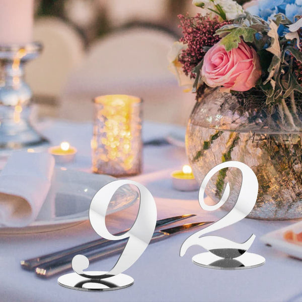 Table Numbers with Stands Holders Elegant Acrylic Table Numbers Silver Mirror Modern Table Number Signs for Weddings Party(Silver)