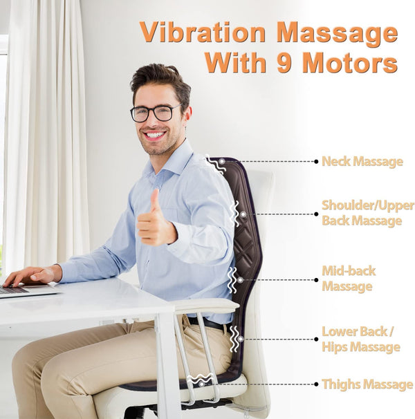 Vibration Back Massager with Heat,Massage Chair Pad to Release Stress and Fatigu,9 Vibration Massage Nodes & 2 Heat Levels, Chair Seat Massager for Home Office, Gifts for Women/Men,PU Leather