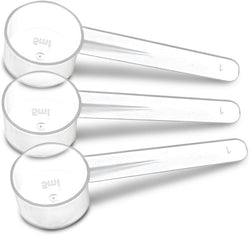 3 Measuring Spoons Set with Short Handle - 1 Teaspoon (5 ML) Clear Plastic Scoops for Creatine, Coffee, Grains, Spices, Powders, and Other Dry Goods, BPA Free, Kitchen Tools Measure, Fits in Jars