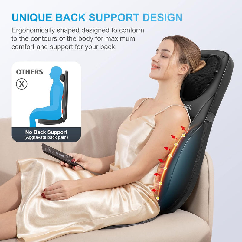 COMFIER Massage Chair Pad with Heat,Shiatsu Neck and Back Massager with Height Adjustable,Unique Back Support Chair Massager for Pain Relief, Gifts for Mom and Dad