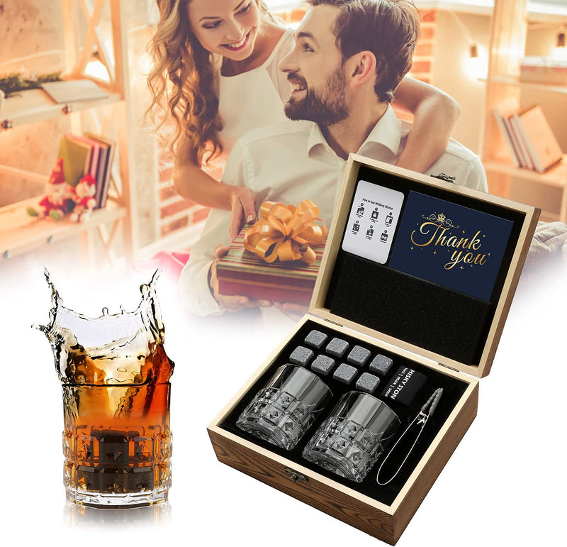 Sovyime Whiskey Stones Gifts for Men, Groomsmen Gifts, Granite Chilling Stones Bourbon Whiskey Glasses Set, Unique Birthday Gifts for Men Christmas Father's Day Valentine Retirement