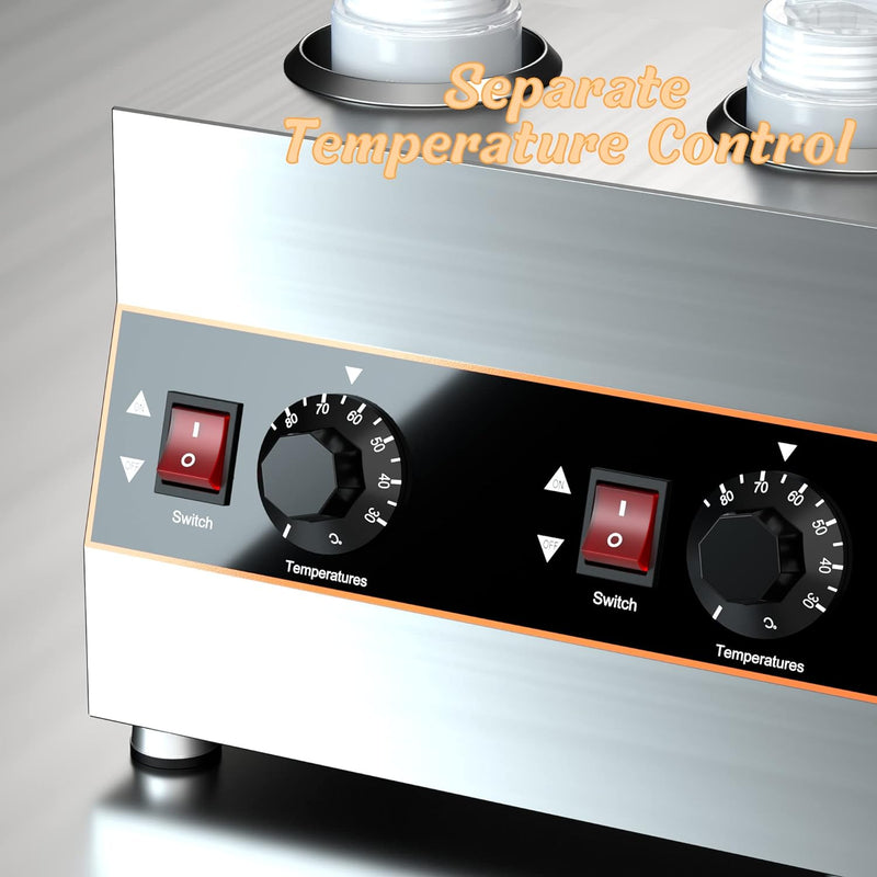 Cheese Sauce Warmer Jam Heat Preservation Machine 2 Pot Electric Hot Fudge Heater with 2 Bottles