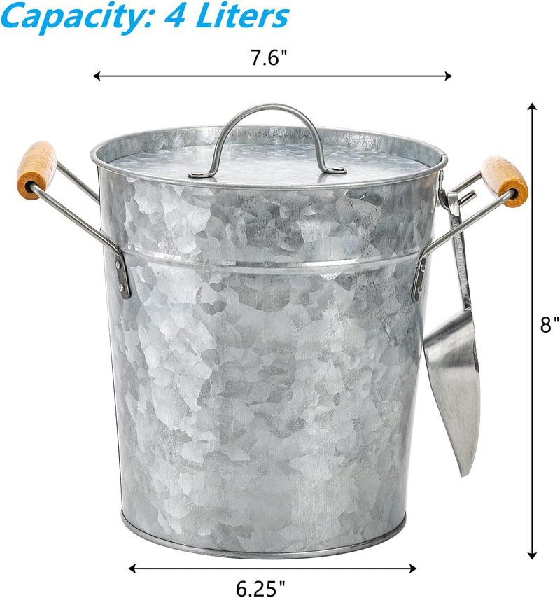 Frcctre Farmhouse 4 Liter Ice Bucket with Lid, Galvanized Metal Beverage Tub with Scoop and Handles, Drink and Wine Chiller for Bar, Party, BBQ, Great for Indoor and Outdoor Use