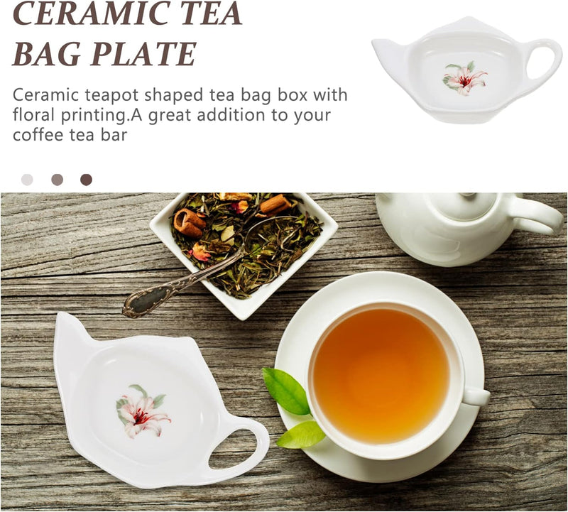 DOITOOL White Ceramic Tea Bag Coasters Tea Bag Holder, 2Pack Teapot-Shaped Spoon Rests Tea Bag Storage Rack Classic Teabag Caddy Holder Saucer