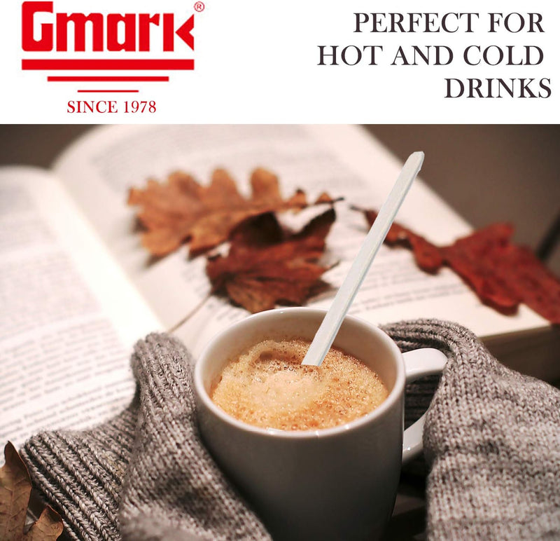 Gmark Individually Wrapped Wood Coffee Stir Sticks - 7" - 500pc Round End, Eco Friendly Coffee Stirrers Wood for Hot Drinks - Natural Birch Wood GM1116A