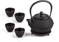 6-piece Japanese Cast Iron Pot Tea Set Black w/Trivet (40 oz)