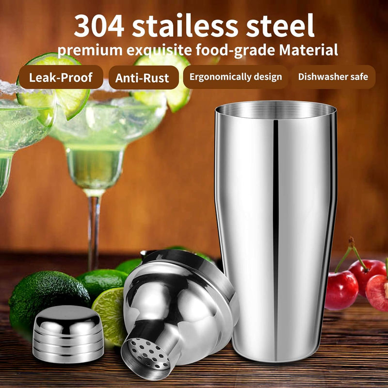 Cocktail Shaker Set, 6-Piece Bartender Kit Premium Shakers Bartending: Martini Shaker Measuring Jigger Mixing Spoon Muddler 2 Pourers Bar Tools Set with Built-in Bartender Strainer for Drink Shaker