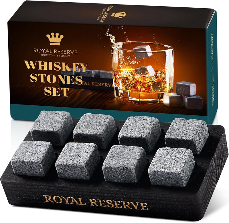 Whiskey Stones Gift Set by Royal Reserve – Artisan Crafted Reusable Chilling Rocks for Scotch Bourbon – Modern Stocking Stuffer for Men Guy Dad Boyfriend Anniversary or Retirement