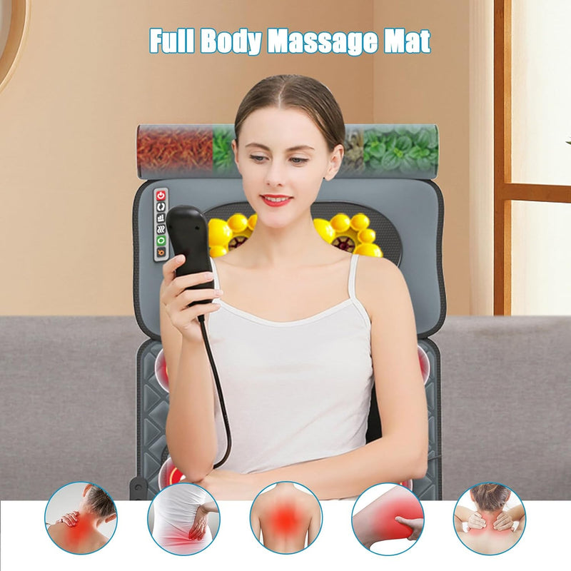 JPWDDWYT Full Body Massage mat with Heat with 20 Neck Shiatsu Kneading Massage Heads 9 Massage Modes Multifunction Foldablemassage mats for Full Body.