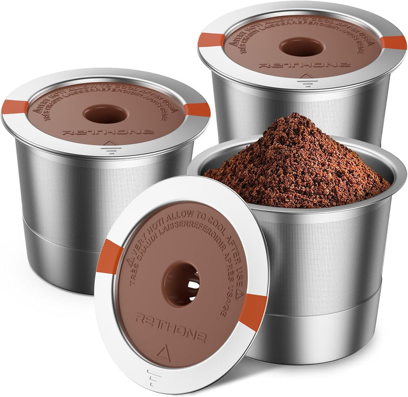 RETHONE K Cup Reusable Coffee Pods, Universal Stainless Steel Reusable K Cups Compatible with Keurig 1.0 & 2.0 Coffee Machines Brewers Refillable K Cups (2 Pack)