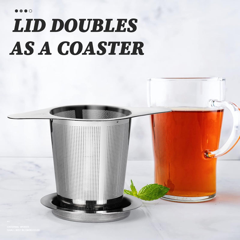Yoassi Extra Fine 18/8 Stainless Steel Tea Infuser Mesh Strainer with Large Capacity & Perfect Size Double Handles for Hanging on Teapots, Mugs, Cups to Steep Loose Leaf Tea and Coffee (2 Pack)