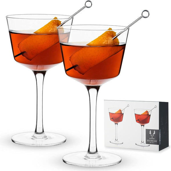 Viski Nick and Nora Glasses, Stemmed Drinkware, Premium Crystal Cocktail Glasses, Cocktail Coupe Glasses, Home and Bar Glass cups, Set of 2, 6oz