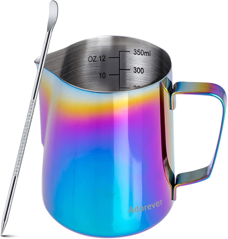 Milk Frothing Pitcher 350ml/600ml/900ml/1500ml (12oz/20oz/32oz/50oz) Steaming Pitchers Stainless Steel Milk/Coffee/Cappuccino/Latte Art Barista Steam Pitchers Milk Jug Cup with Art Pen,12oz