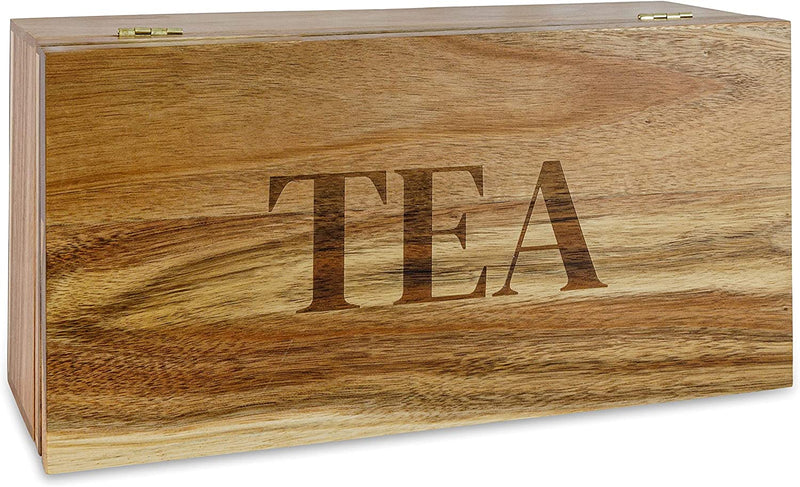 Merazi Living Sustainable Acacia Wood Tea Box - An Ideal Tea Box Organizer, Tea Storage Box, Gorgeous Wooden Tea Box and Tea Bag Organizer