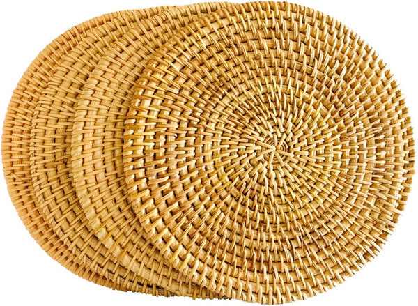 Rattan Trivets for Hot Pots and Pans,Rattan Drink Coasters ,Exotic Handmade Artisan teapot Coasters, Creative Gift,Diameter 7.08 Inch, Set of 4