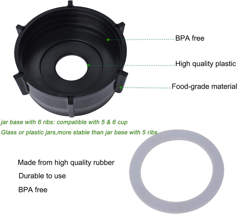 Blender Replacement Parts Compatible with Oster Osterizer, 6 Cup Glass Blender Jar, Vaso De Licuadora Oster De Vidrio with 4961 Ice Blade, 4902 Bottom Cap, Rubber Seal Rings