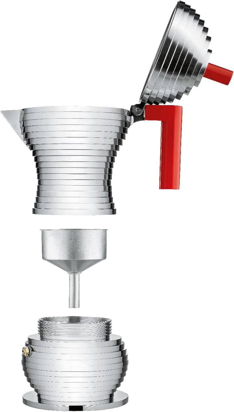 Alessi MDL02/3 R Pulcina Stove Top Espresso 3 Cup Coffee Maker in Aluminum Casting Handle And Knob in Pa, Red