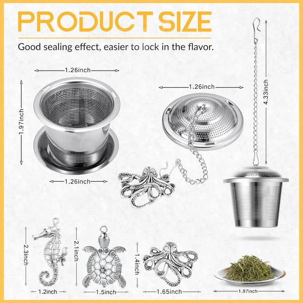 Tea Infusers for Loose Tea 3 Sets Loose Leaf Tea Steeper Tea Strainer Stainless Steel Tea Ball for Loose Tea Holder Tea Mesh Strainer Tea Filters with Drip Trays and Pendant (Aquatic Creatures Style)