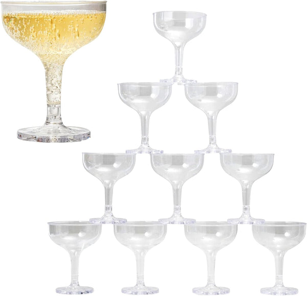 Upper Midland Products Acrylic Champagne Coupe 5 Oz Stem Glasses With Interlocking Groove Feature To Build Sturdy Tower, Weddings, Party, Bar, Martini, Margarita, Cocktail, Dessert Cups… (35 Count)
