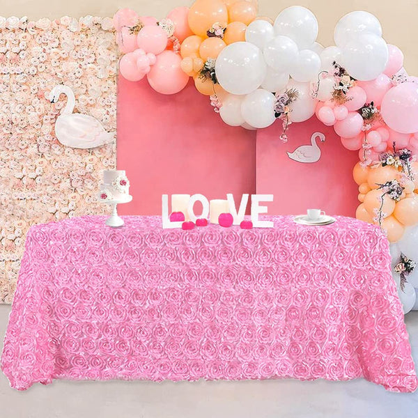 60X102 Inch Pink Rosette Tablecloth for WeddingBaby ShowerBirthday Party - 3D Floral Table Cover