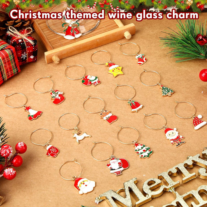 Batiyeer 30 Pieces Christmas Wine Glass Charms Wine Charms for Stem Glasses Drink Markers for Stem Glasses Wine Glass Tags Identifiers for Birthday Wedding Anniversary Christmas Thanksgiving Parties