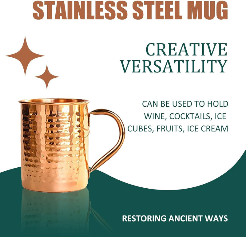 100% Copper Mug for Moscow Mule - 12oz Hammered Pure Copper Thick Straight Wall