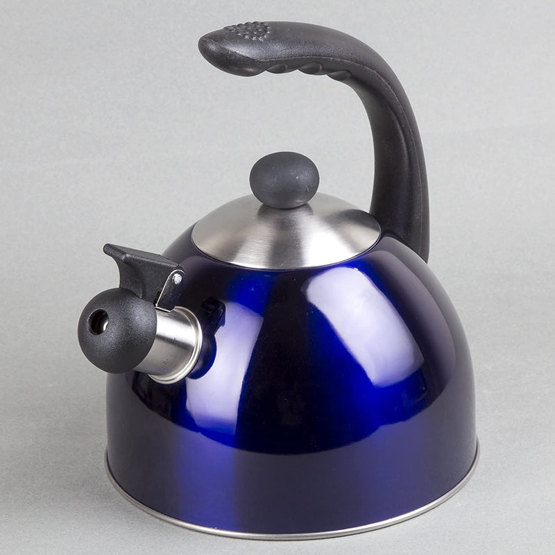 Creative Home Rhapsody 2.1 Qt. Stainless Steel Stovetop Whistling Tea Kettle with Ergonomic Heat Resist Handle Easy Pour Spout, Metallic Blue