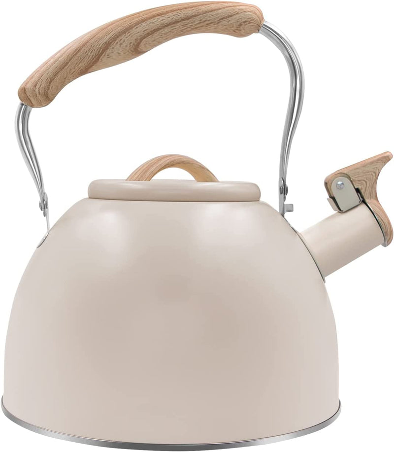 Awvlvwa Whistling Stovetop Tea Kettle, 2.6 Quart/3.0 Liter Stainless Steel, Food Grade Tea Pot for Stove Top, Tea Pot with Anti-Heat Handle, Anti-Rust, Suitable for All Heat Sources (Pure White)