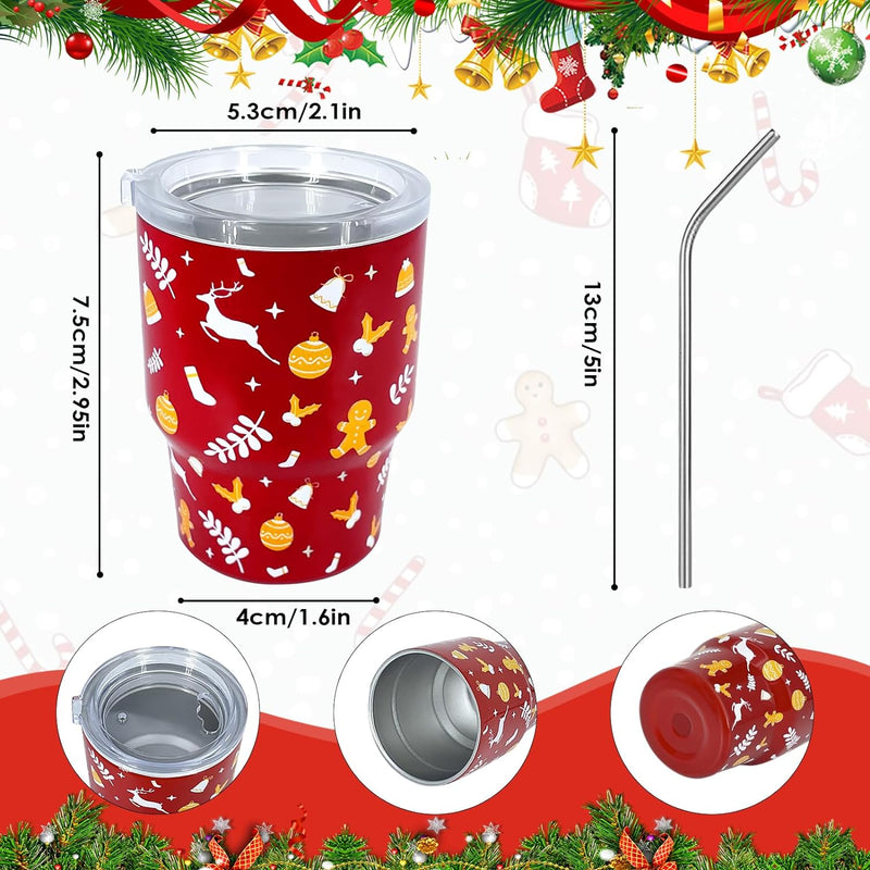 STFALI Cute Shot Glasses Set with Straw 2oz, Mini Shot Tumblers with Lid and Straw, Cute Stuff Funny Gifts, Christmas Decorations Womens Gifts for Christmas, Christmas 3 pack