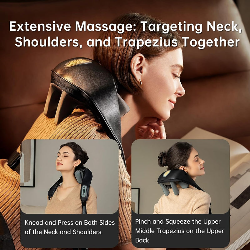 Shiatsu Neck and Back Shoulders Massager with Heat for Trapezius Muscle Pain Relief, Valentine's Day Gift (Wrapped in a Hand-Held Gift Box) (Medium, Black)