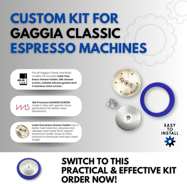 Tune Up Kit for Gaggia. IMS Precision Shower Screen, Brass Shower Holder, Silicone Gasket, Screws