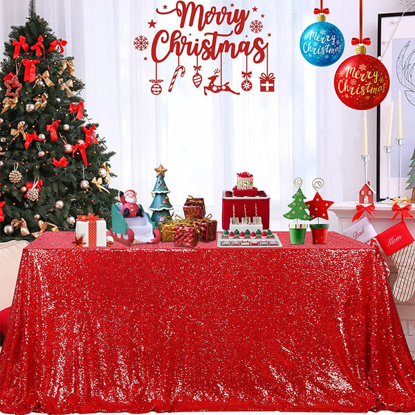Red Sequin Tablecloth - 60 x 120 Inches Rectangular