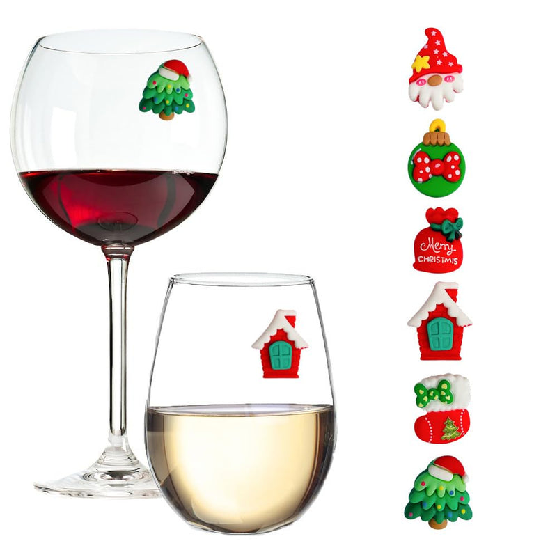 Christmas Wine Glass Charms - Set of 6 Magnetic Drink Markers Great for Stemless Glasses - Winter Holiday Hostess Gift by Simply Charmed