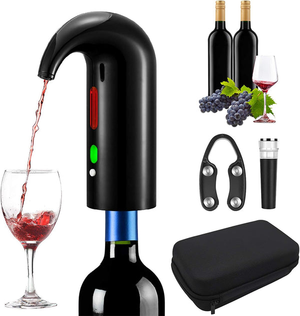 RICANK Electric Wine Aerator Pourer, Portable One-Touch Wine Decanter and Wine Dispenser Pump for Red and White Wine Multi-Smart Automatic Wine Oxidizer Dispenser USB Rechargeable Spout Pourer Black