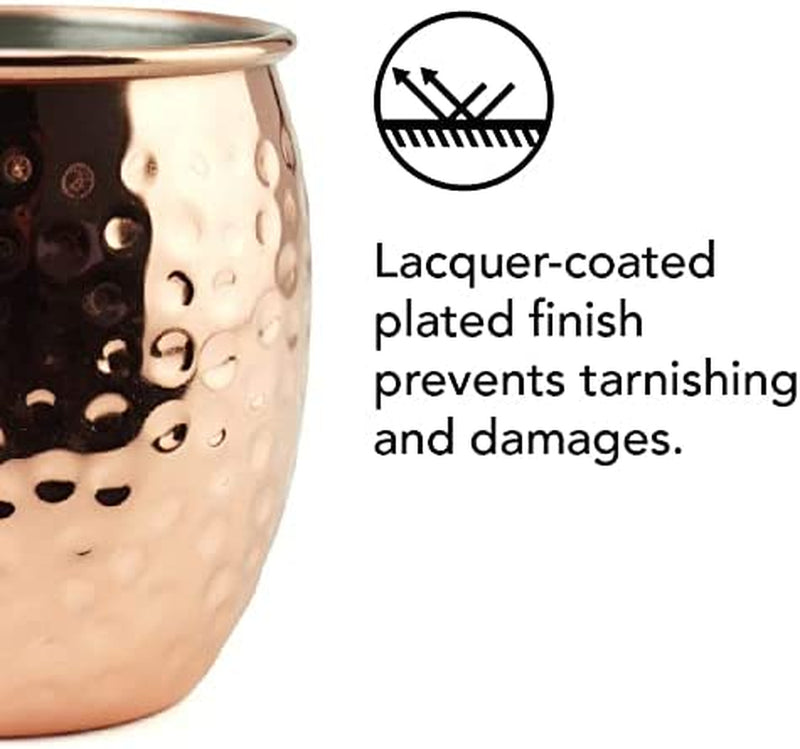 PG Copper/Rose Gold Plated Stainless Steel Moscow Mule Mug - Bar Gift Set 4 - Factory Direct (19 oz) - Authentic Traditional Design - Smooth Finish Original Brass Handle!