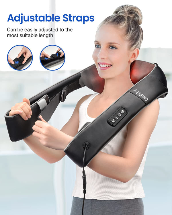 RENPHO Neck Massager with Heat and Adjustable Arm Strap, Shiatsu Massager with 3D Deep Tissue Massage, Relaxation in The Neck, Back, Shoulder, Hip and Legs