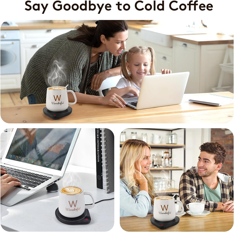 Coffee Mug Warmer for Desk, Smart Coffee Warmer with Cup Set, Electric Coffee Warmer with Auto Shut on/Off 2 Temperature Setting for Heating Coffee, Beverage, Milk, Tea and Hot Chocolate