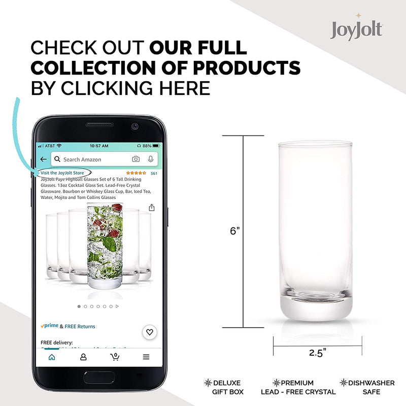 JoyJolt Faye 13oz Highball Glasses, 6pc Tall Glass Sets. Lead-Free Crystal Drinking Glasses. Water Glasses, Mojito Glass Cups, Tom Collins Bar Glassware, and Mixed Drink Cocktail Glass Set