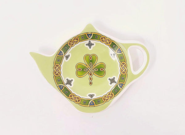 GaelSong Ceramic Irish Shamrock Tea Bag Holder Light Green Celtic Knot Design Tea Accessories Kitchenware Present Housewarming Gift