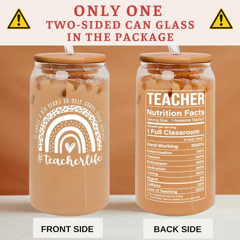 Teacher Appreciation Gifts for Women - Teacher Gifts for Women, Gifts for Teachers Women - Teacher Birthday Gifts, Teacher Christmas Gifts, Teacher Gifts For Christmas - Teacher Gift - 16Oz Can Glass