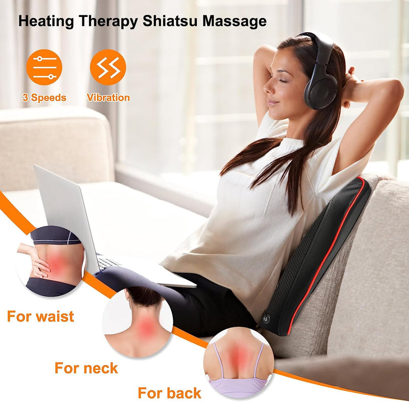 LITFP Back Massager with Heat - Upgraded Shiatsu Massager for Neck and Back, 3D Deep Tissue Kneading Neck Massager Pillow for Neck Shoulder Leg Back Pain Relief, Best Gifts for Women Men