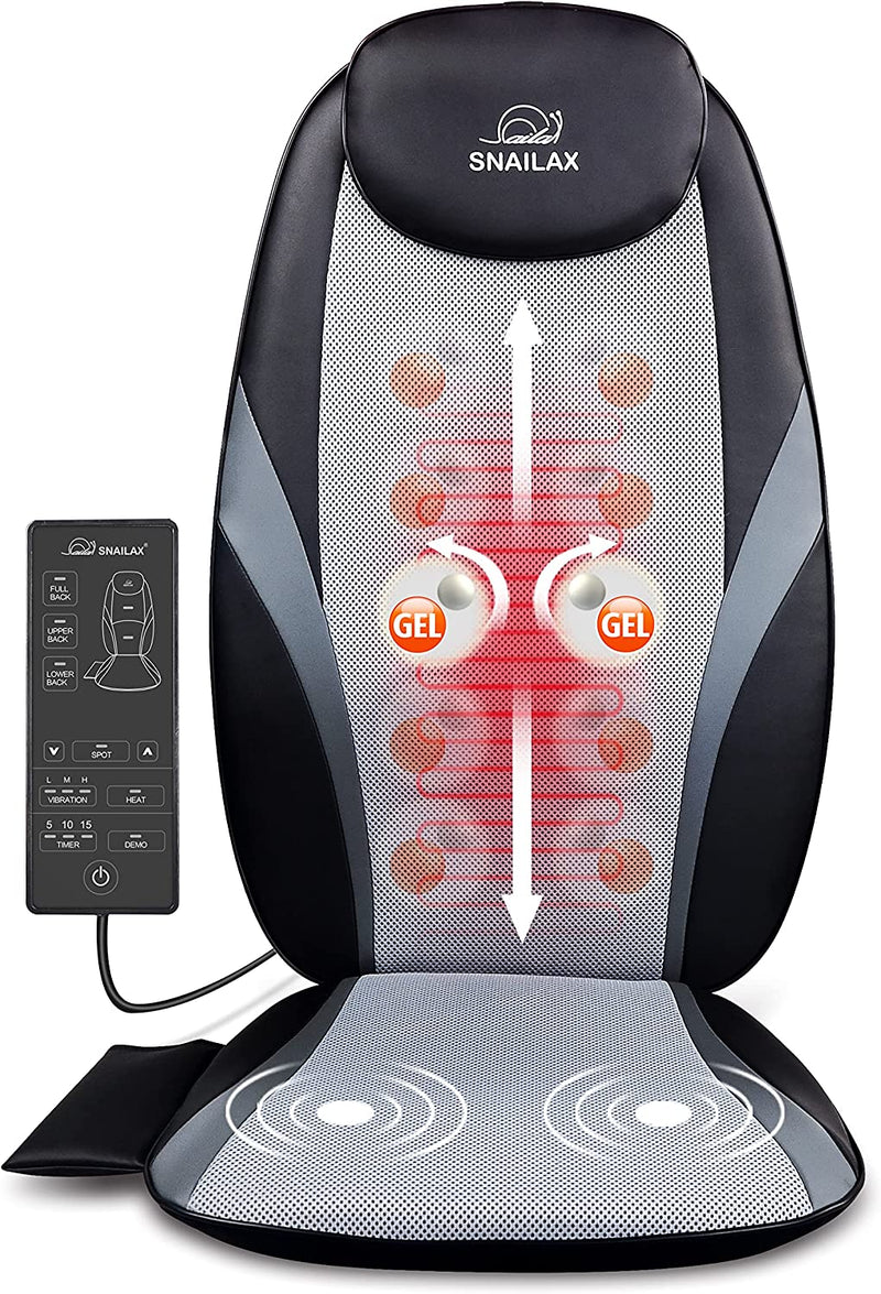 Snailax Shiatsu Back Massager with Heat - Gel Massage Nodes, Deep Kneading Massage Chair Pad Seat Massager Massage Cushion for Home Office Chair use