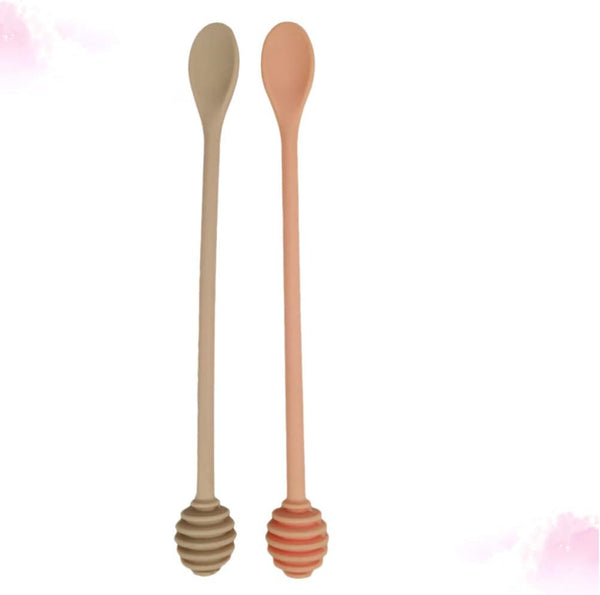2PCS Silicone Syrup Dipper Honey Dipper Stick, Long Handle Syrup Dipper Stick Honey Mixing Stirrer Spoon Silicone Mixing Spoon for Coffee Tea Honey (Random Color)