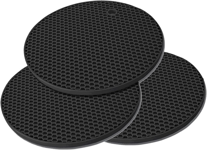 TENOC Silicone Trivet Mats for Hot Pots & Pans, Heat Resistant Pot Holder, Non-Slip Hot Pads for Dishes & Cookware, Multipurpose Kitchen Table Teapot Coaster, 7.1 Inch, 1 Pcs, Black