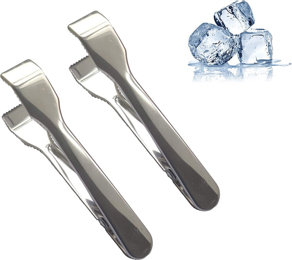 TOONEV Stainless Steel Ice Tongs with Sawteeth for Ice Bucket Ice Sugar Cubes Coffee Bar Food Serving (2pcs)