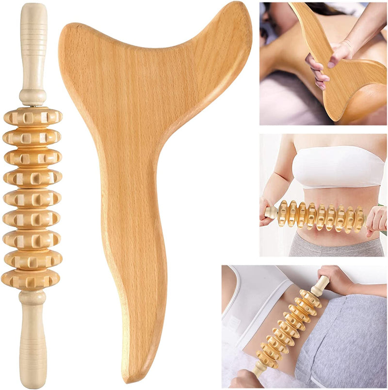 Machomby 2 Pcs Wooden Gua Sha Tools Lymphatic Drainage Tool, Wood Therapy Massage Tools Manual Gua Sha Tools Anti Cellulite Massage Tool for Gua Sha Massage, Maderotherapy, Body Sculpting