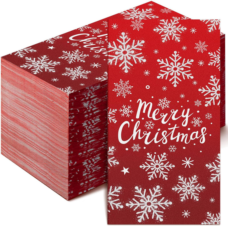 100 Pcs Christmas Napkins Paper Napkins Decorative Disposable Holiday Napkins Paper Merry Christmas Guest Napkins Cocktail Hand Towel for Xmas Dinner Birthday Party Supplies, 2 Styles (Vivid)